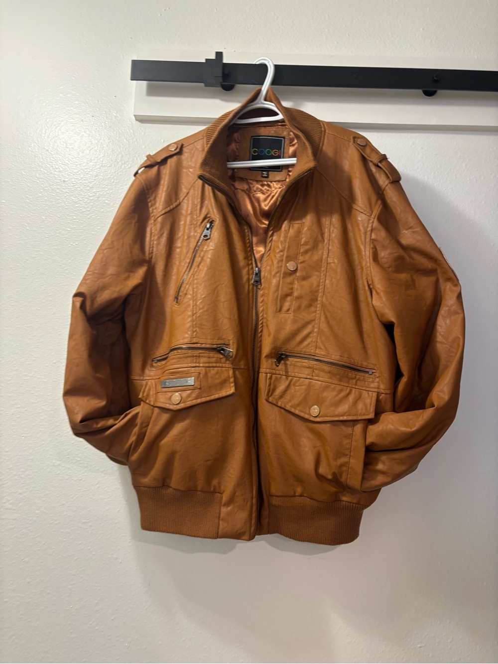 COOGI Men's Brown Tan Bomber Jacket with Utility Pockets